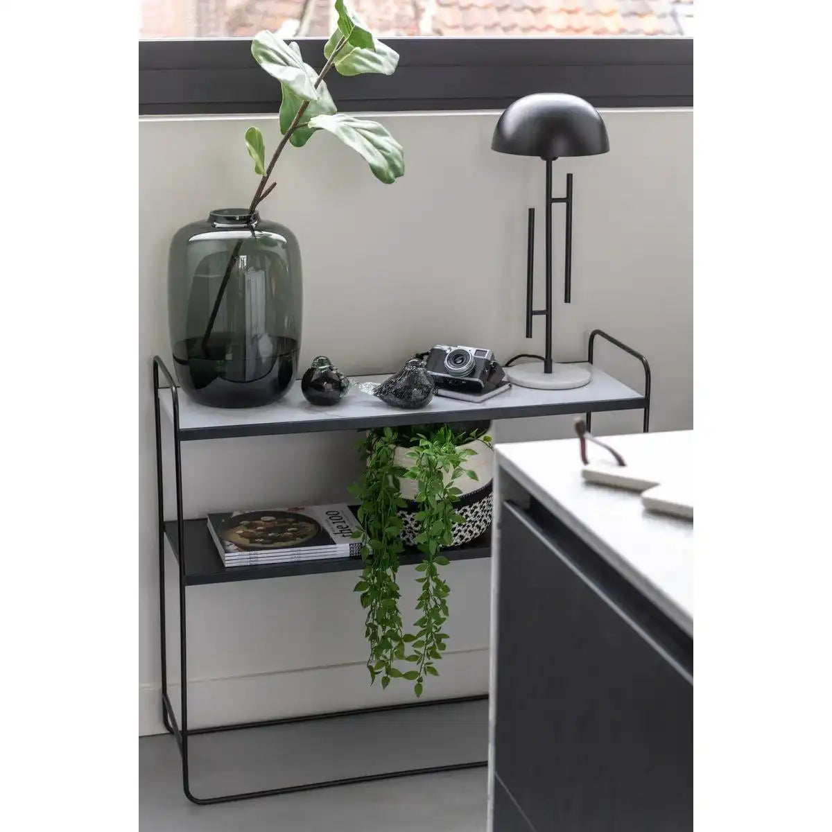 J-Line Konsole Marmor 2 Regale MDF/Eisen Schwarz - HomeDesign Knaus