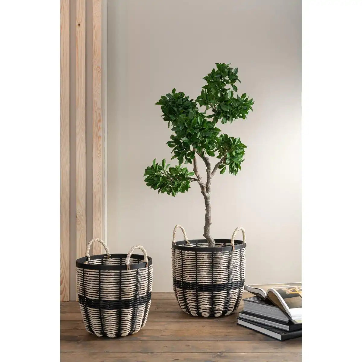 J-Line Korb - Jute/Rattan - Schwarz/Natur - 3 Stück - HomeDesign Knaus