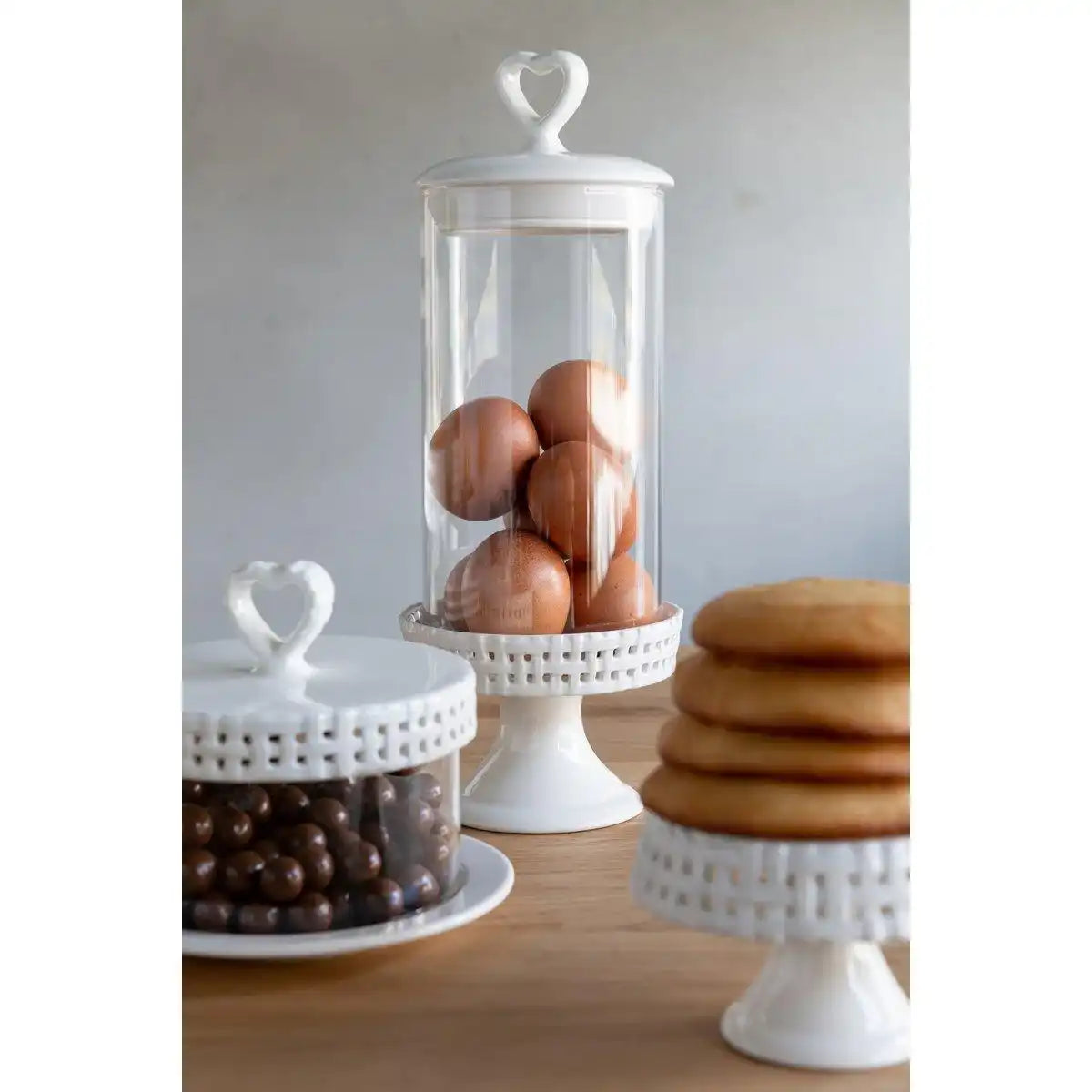 J-Line Kuchenteller unter Glas - Tortenständer - Keramik - Weiß - M - HomeDesign Knaus