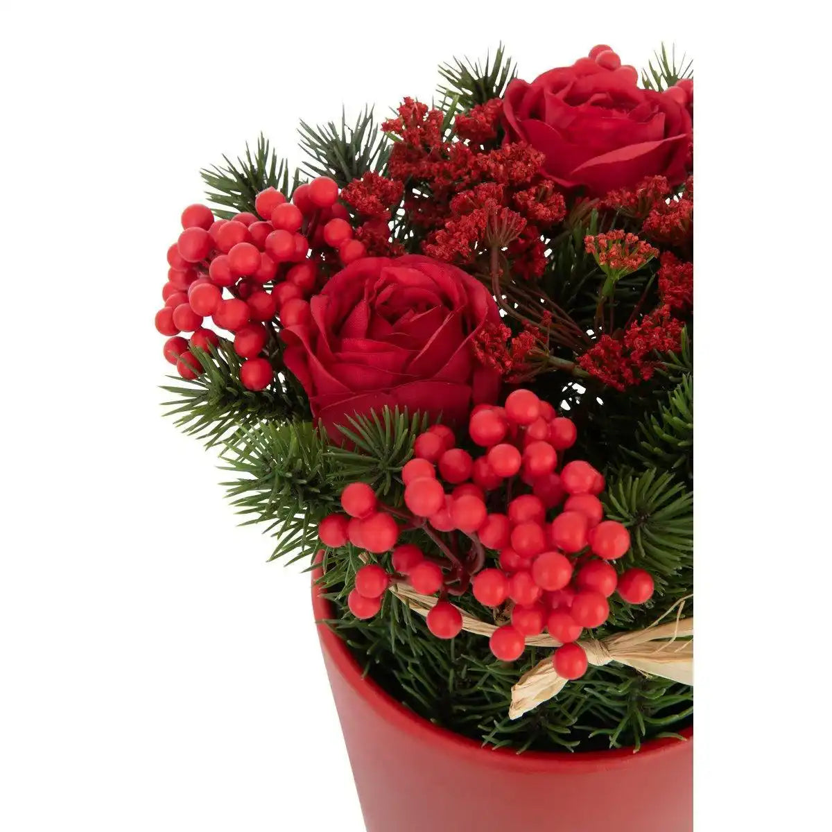 J-Line Kunstpflanze Rosen + Beeren – Zement/Kunststoff – rot/grün - HomeDesign Knaus