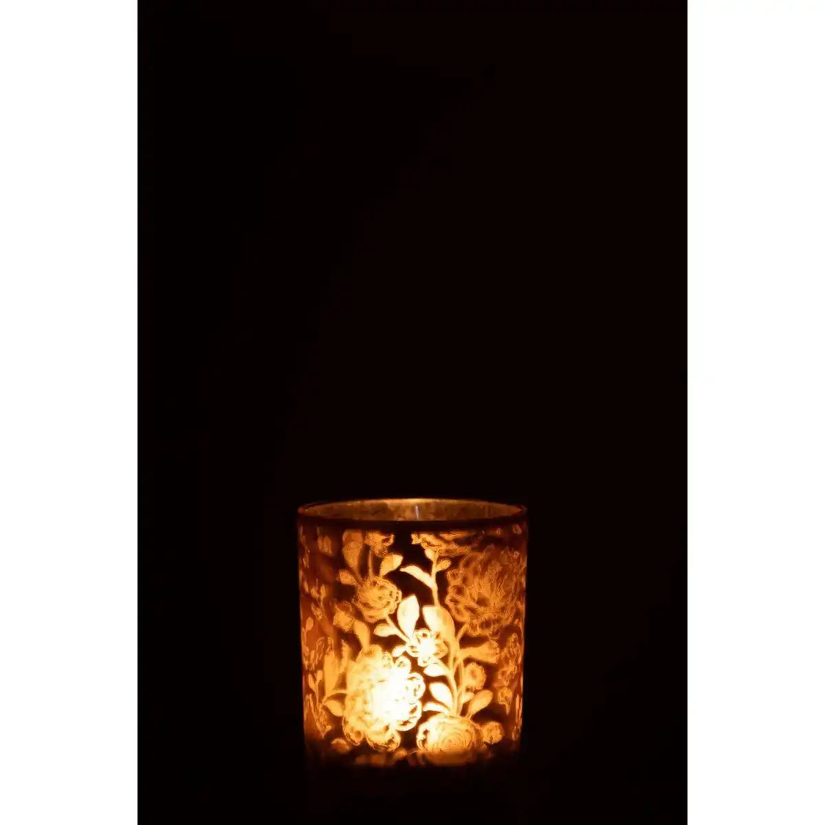 J-Line Laterne Blumen Glas Mattbraun/Silber Medium - HomeDesign Knaus