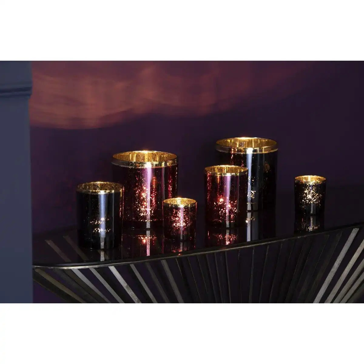 J-Line Laterne Edge – Glas – Burgund/Gold – mittel - HomeDesign Knaus