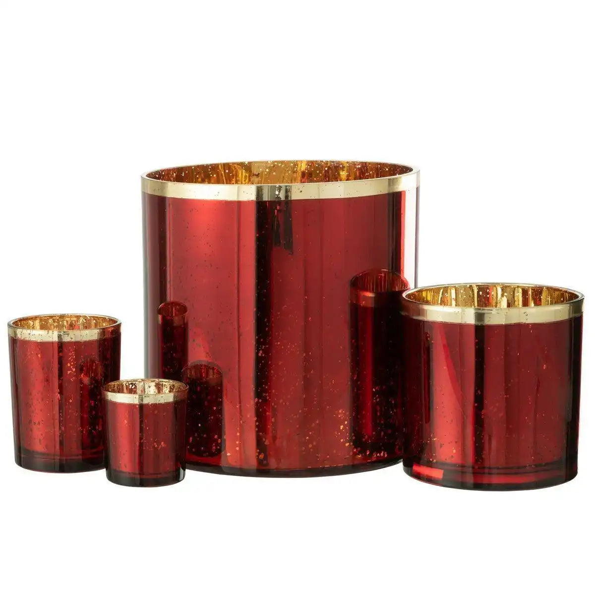 J-Line Laterne Edge – Glas – Gold/Rot – extra groß - HomeDesign Knaus