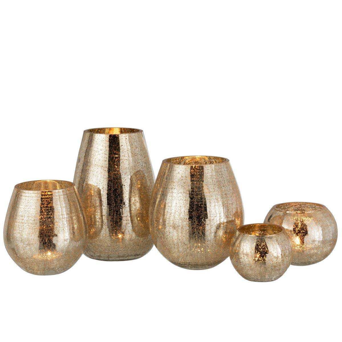 J-Line Laterne Eiform Crackle – Glas – Gold – groß - HomeDesign Knaus