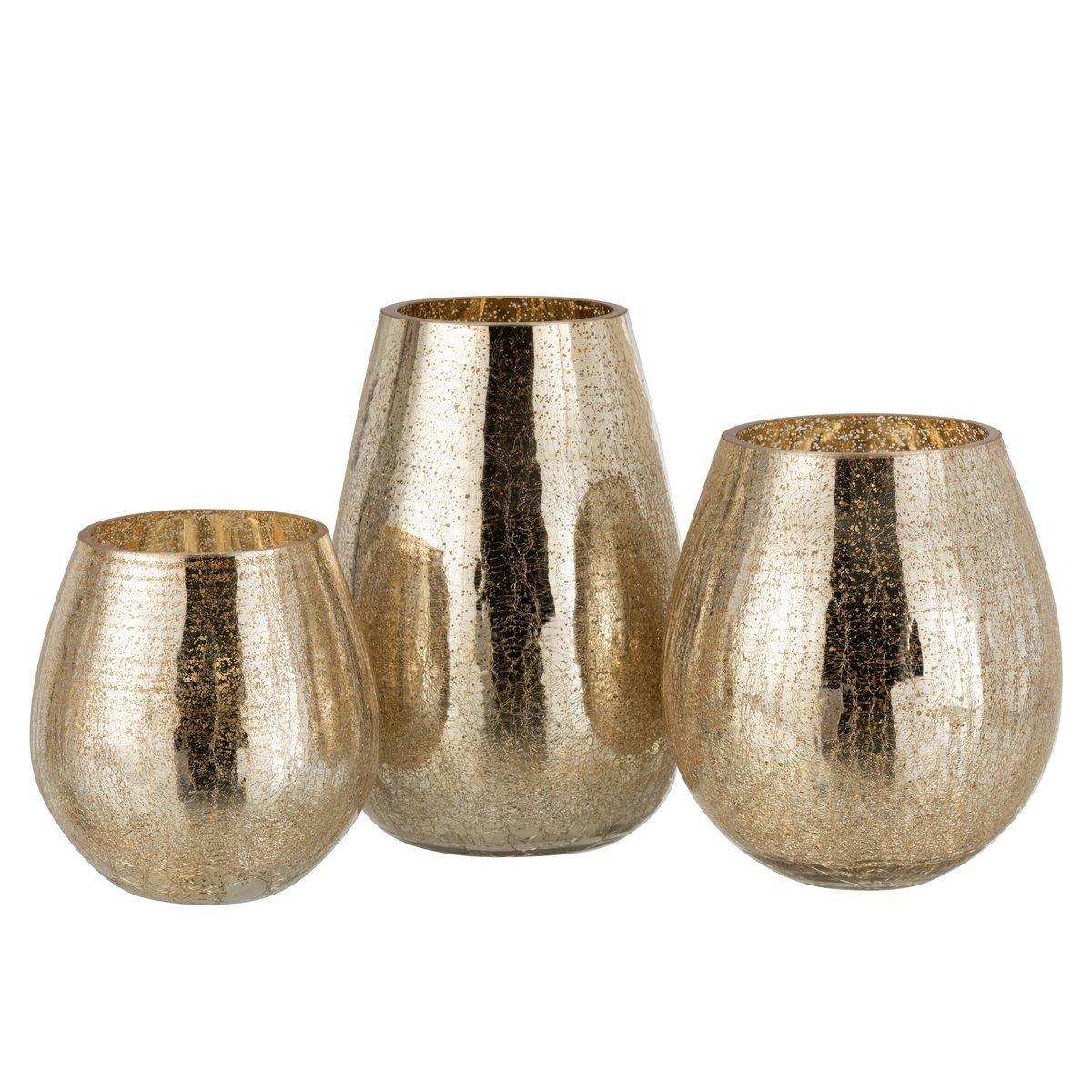 J-Line Laterne Eiform Crackle – Glas – Gold – groß - HomeDesign Knaus