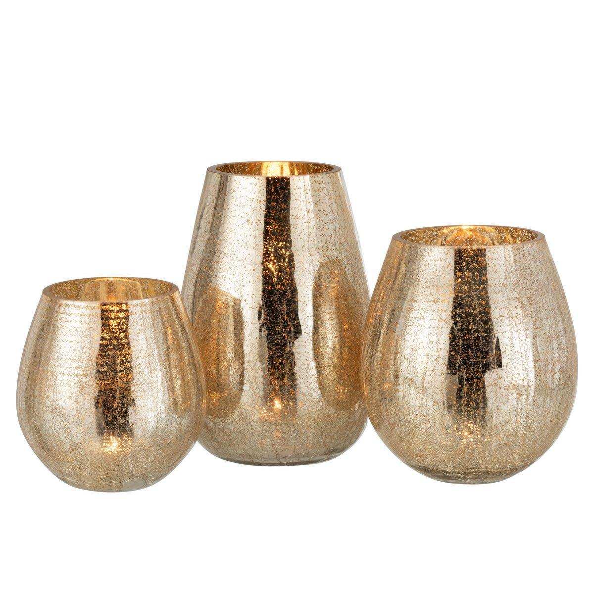 J-Line Laterne Eiform Crackle – Glas – Gold – groß - HomeDesign Knaus