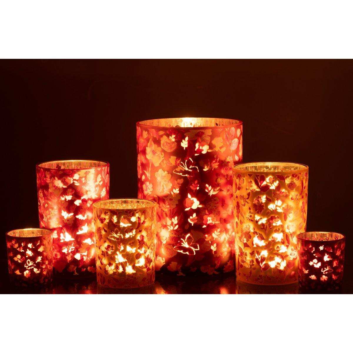 J-Line Laterne Flowers - Glas - Orange - groß - HomeDesign Knaus