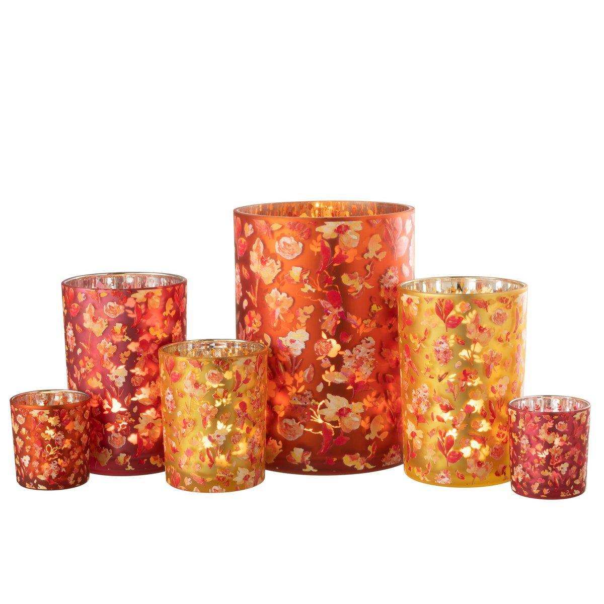 J-Line Laterne Flowers - Glas - Orange - groß - HomeDesign Knaus