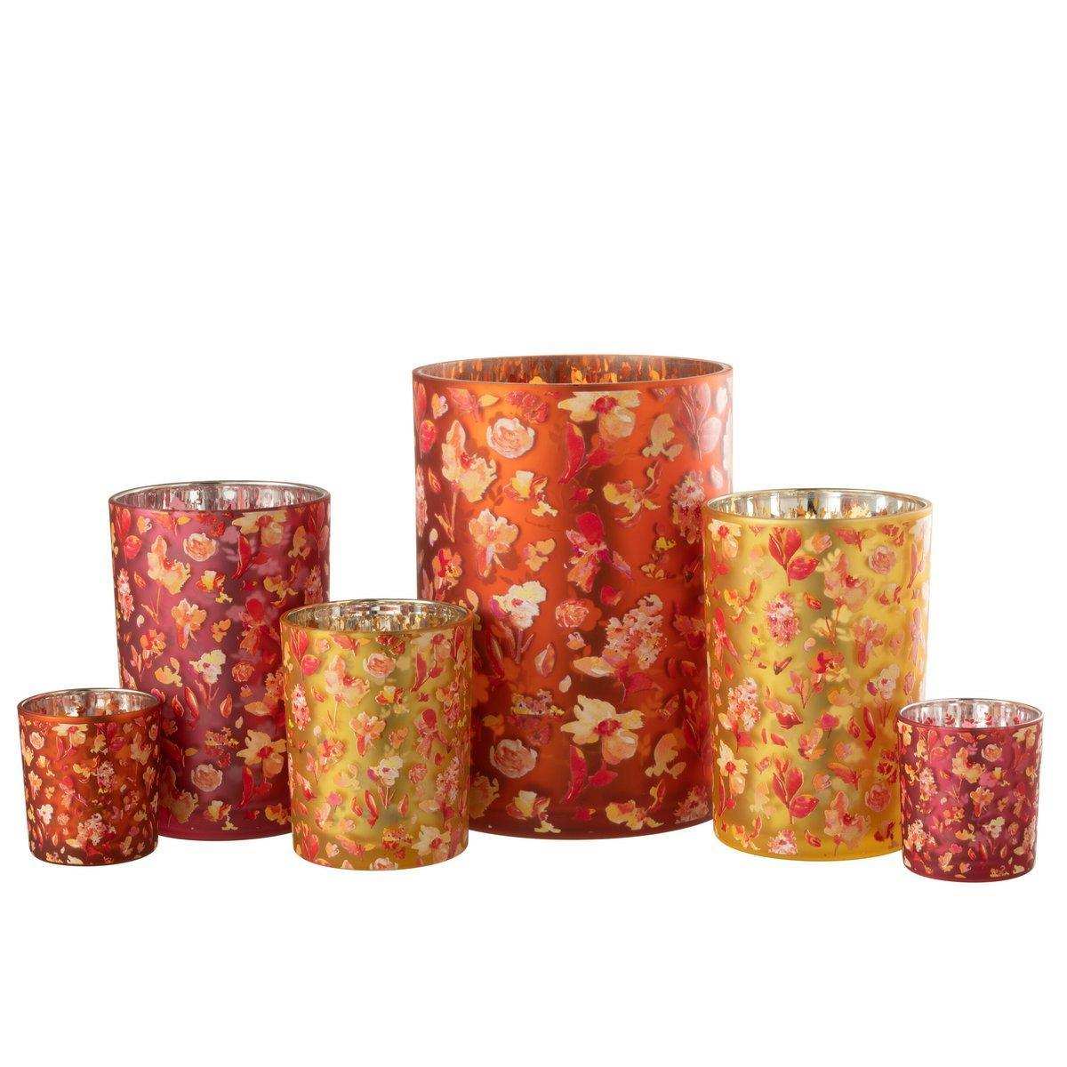 J-Line Laterne Flowers - Glas - Orange - groß - HomeDesign Knaus