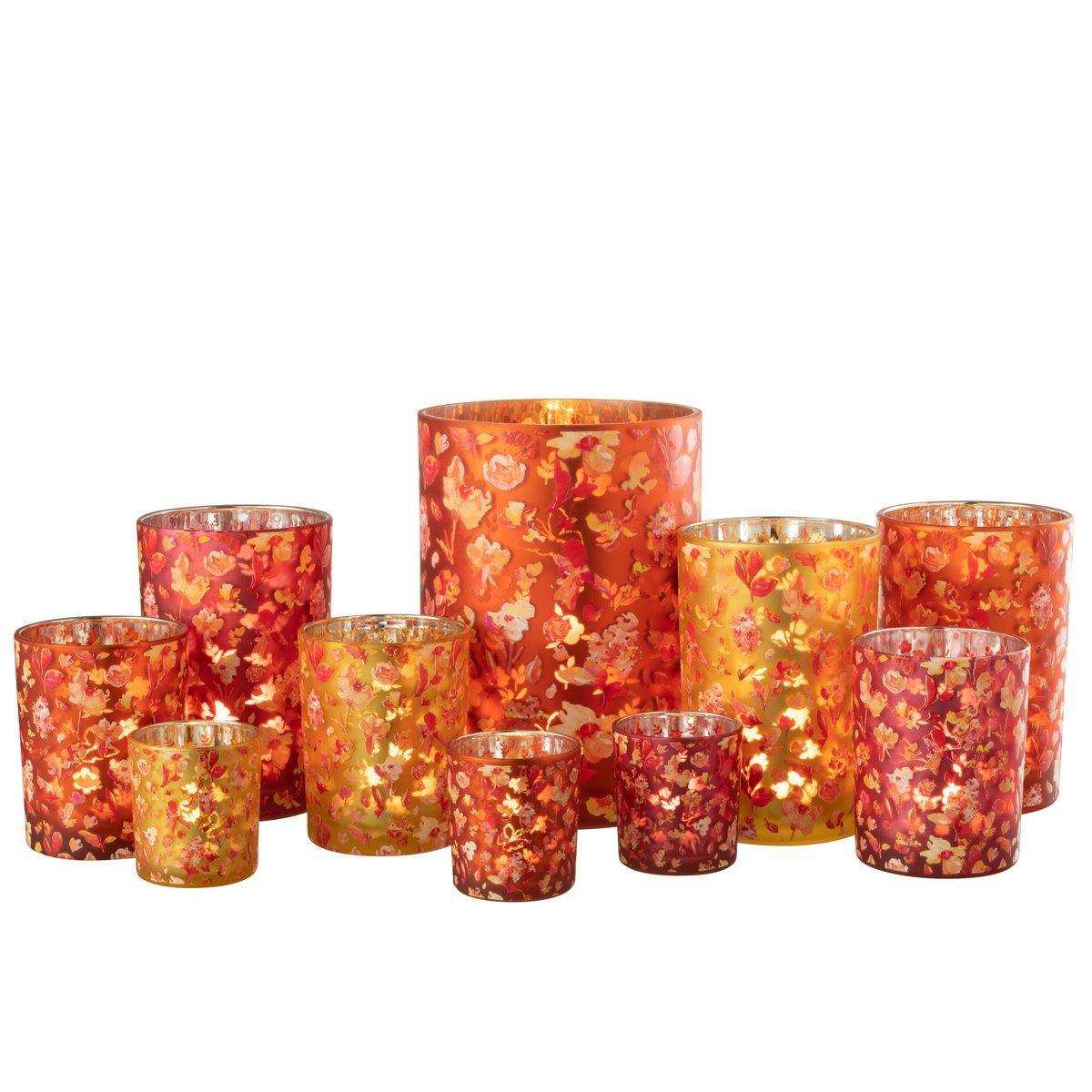 J-Line Laterne Flowers - Glas - Orange - groß - HomeDesign Knaus
