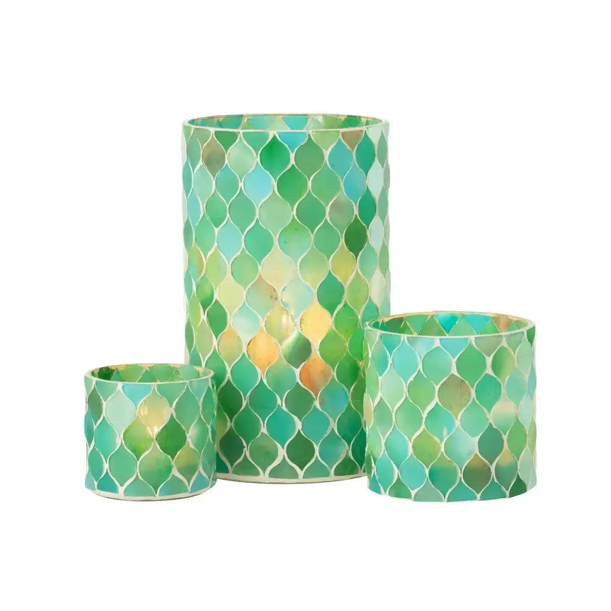 J-Line Laterne Mosaik Diamant Glas Blau/Grün Groß - HomeDesign Knaus