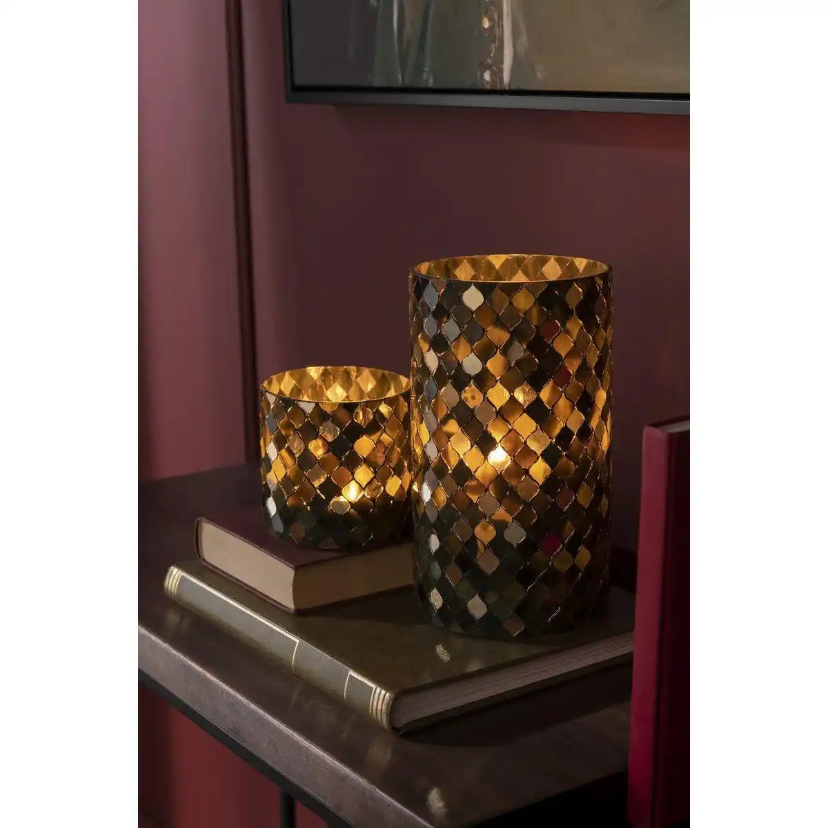 J-Line Laterne Mosaikzylinder - Glas - Grün - extra groß - HomeDesign Knaus