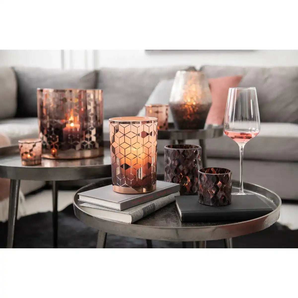 J-Line Laterne Pattern – Glas – Dunkelrosa – klein - HomeDesign Knaus