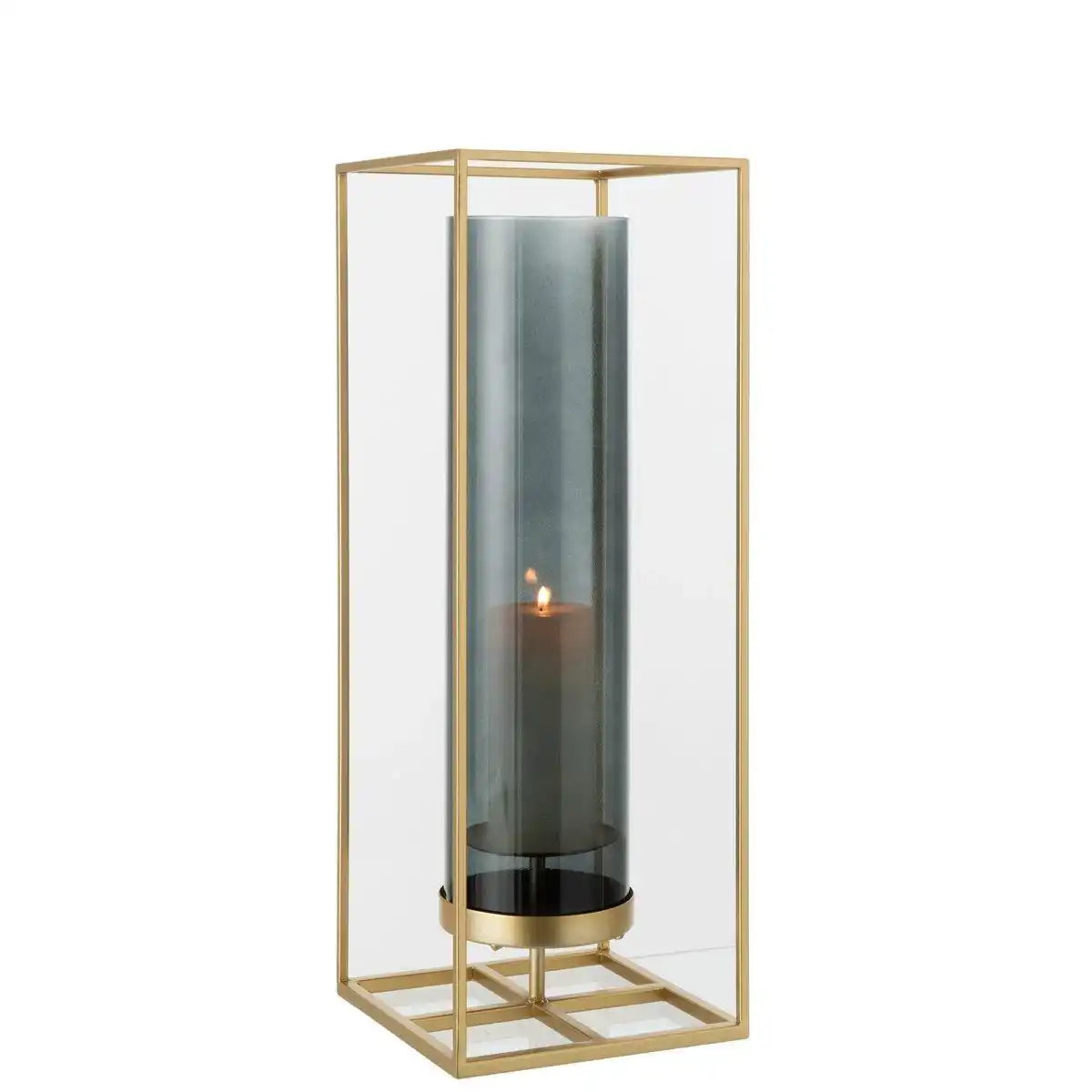J-Line Laterne Rechteck hoch - Kerzenhalter - Metall/Glas - Gold - HomeDesign Knaus