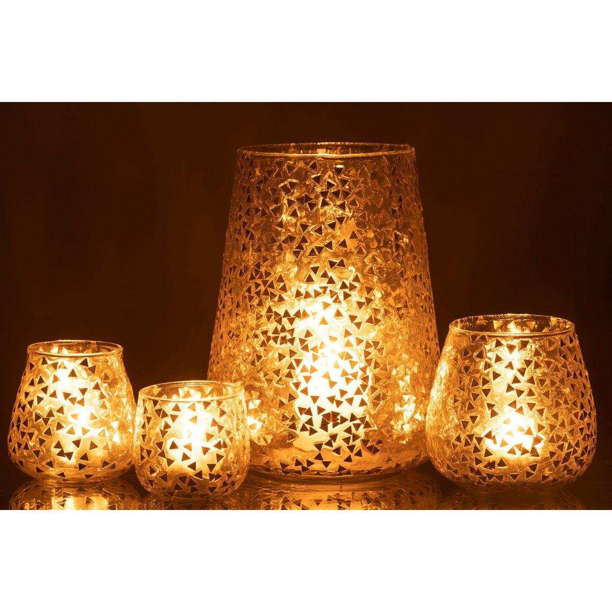 J-Line Laterne Triangle - Glas - transparent/gold - extra groß - HomeDesign Knaus