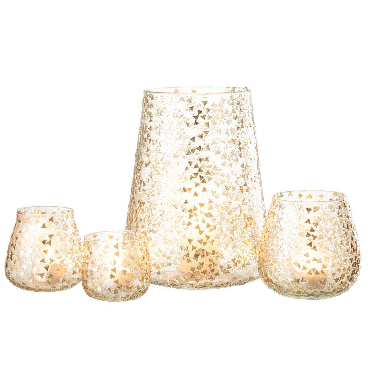 J-Line Laterne Triangle - Glas - transparent/gold - extra groß - HomeDesign Knaus