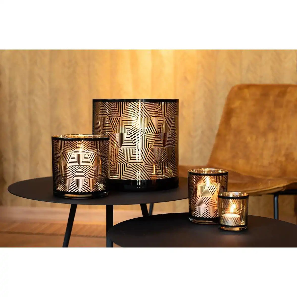 J-Line Laterne Triangles Stripes - Glas - Braun - klein - 2 Stück - HomeDesign Knaus