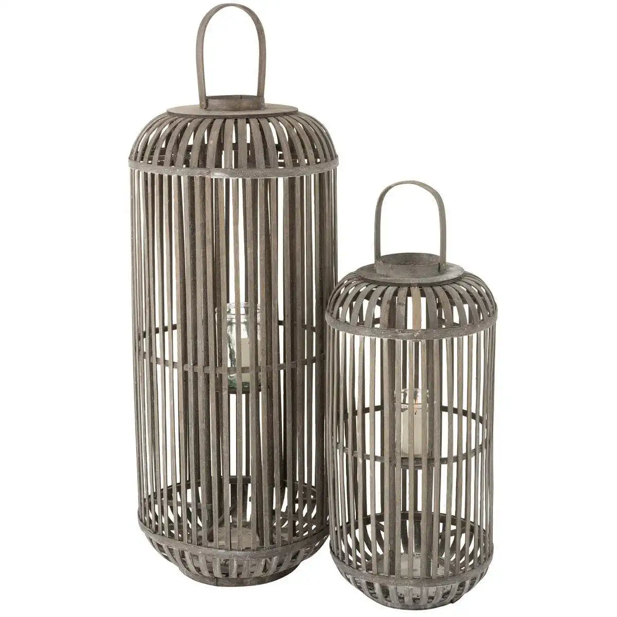 J-Line Laterne Zylinder – Holz – Grau – groß - HomeDesign Knaus