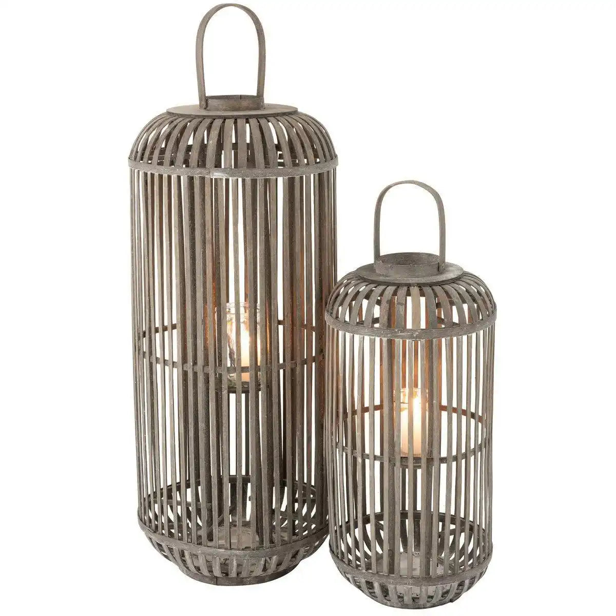 J-Line Laterne Zylinder – Holz – Grau – groß - HomeDesign Knaus