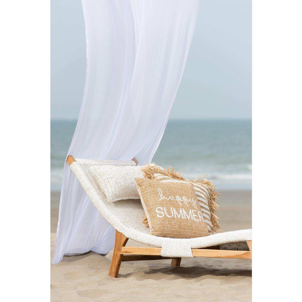 J-Line Liege + Kissen Gewebt – Kunststoff/Teak – Weiß - HomeDesign Knaus