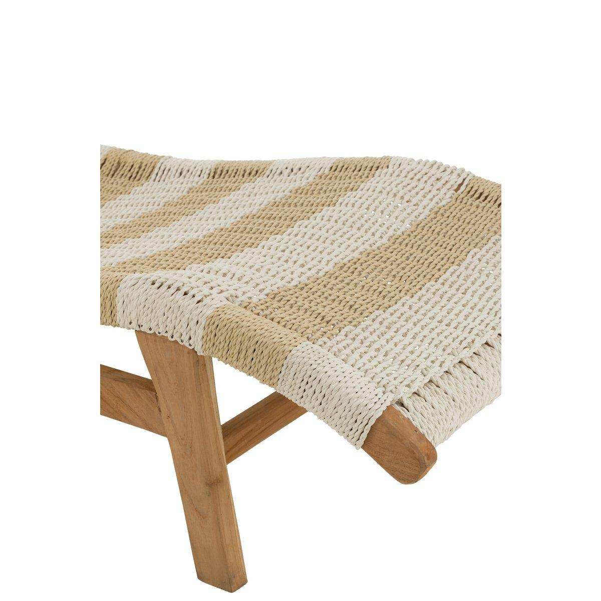 J-Line Liege + Kissen Stripes - Kunststoff/Teak - Weiß/Natur - HomeDesign Knaus
