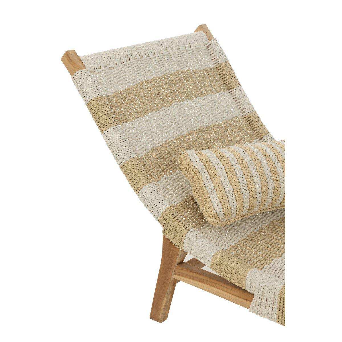 J-Line Liege + Kissen Stripes - Kunststoff/Teak - Weiß/Natur - HomeDesign Knaus
