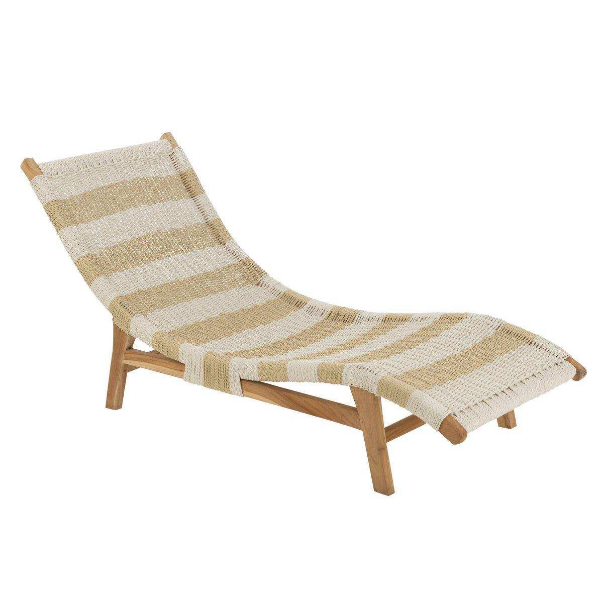 J-Line Liege + Kissen Stripes - Kunststoff/Teak - Weiß/Natur - HomeDesign Knaus