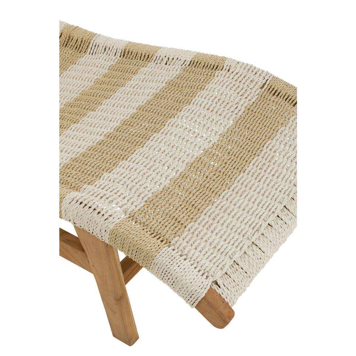 J-Line Liege + Kissen Stripes - Kunststoff/Teak - Weiß/Natur - HomeDesign Knaus