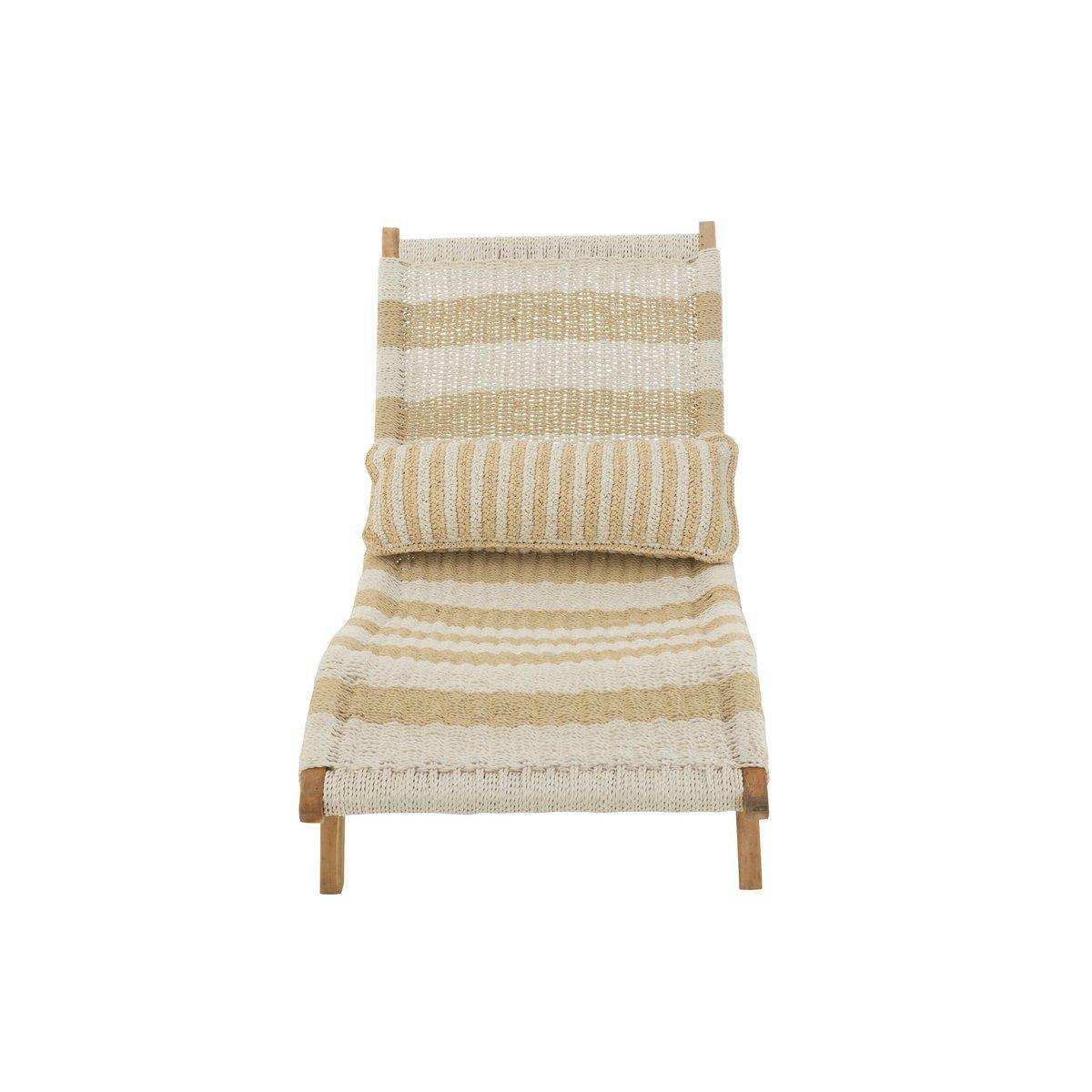 J-Line Liege + Kissen Stripes - Kunststoff/Teak - Weiß/Natur - HomeDesign Knaus