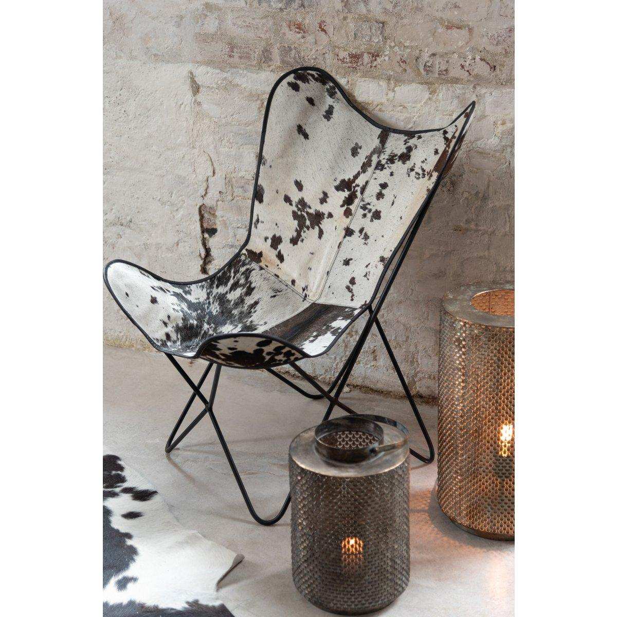 J-Line Loungesessel – Kuhfell/Metall – Weiß/Schwarz - HomeDesign Knaus