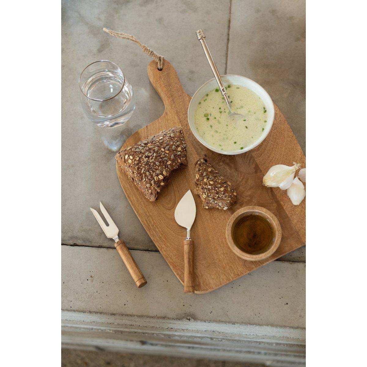 J-Line Mango Käsebrett + Messer + Schüssel - Holz - Natur - L - HomeDesign Knaus