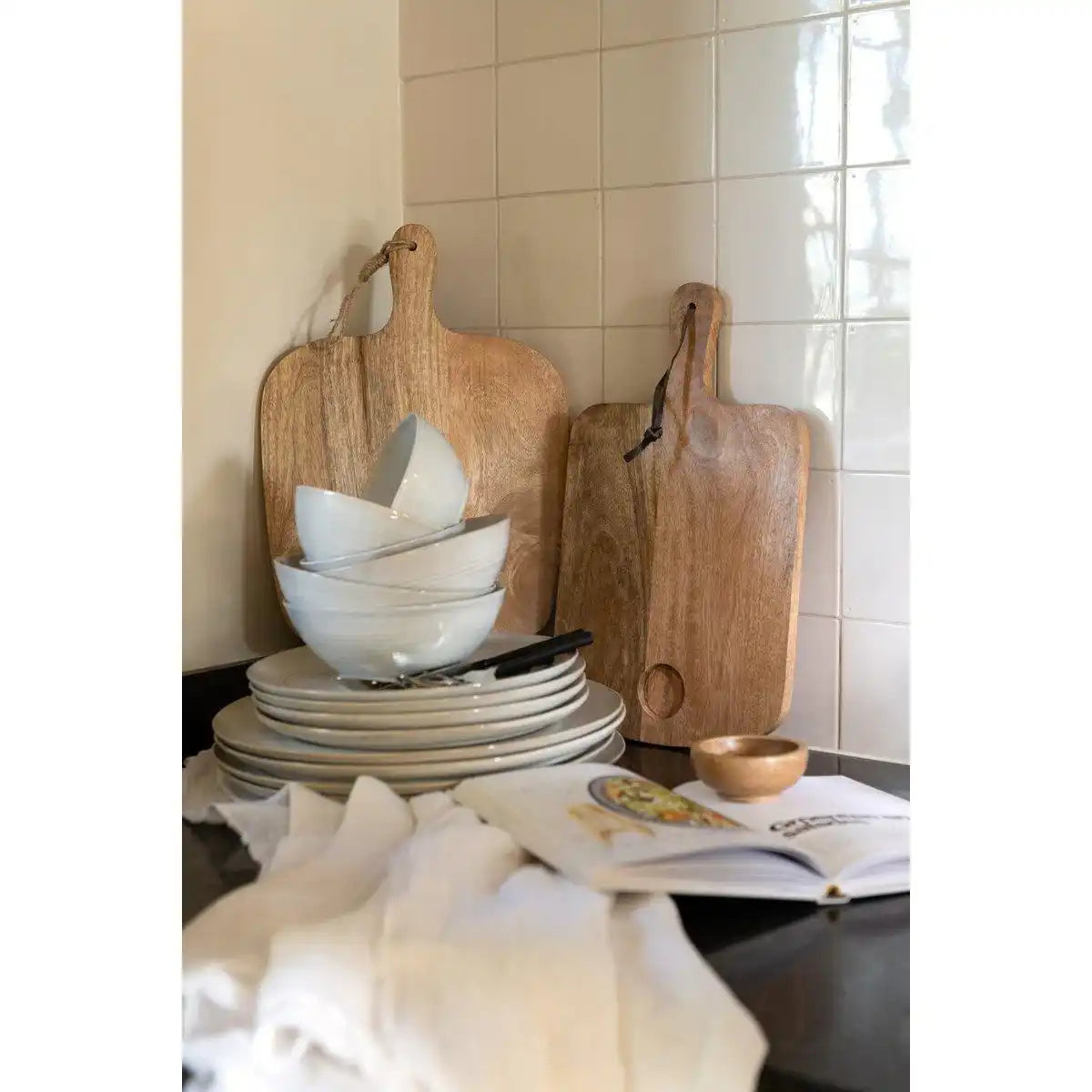J-Line Mango Käsebrett + Messer + Schüssel - Holz - Natur - L - HomeDesign Knaus