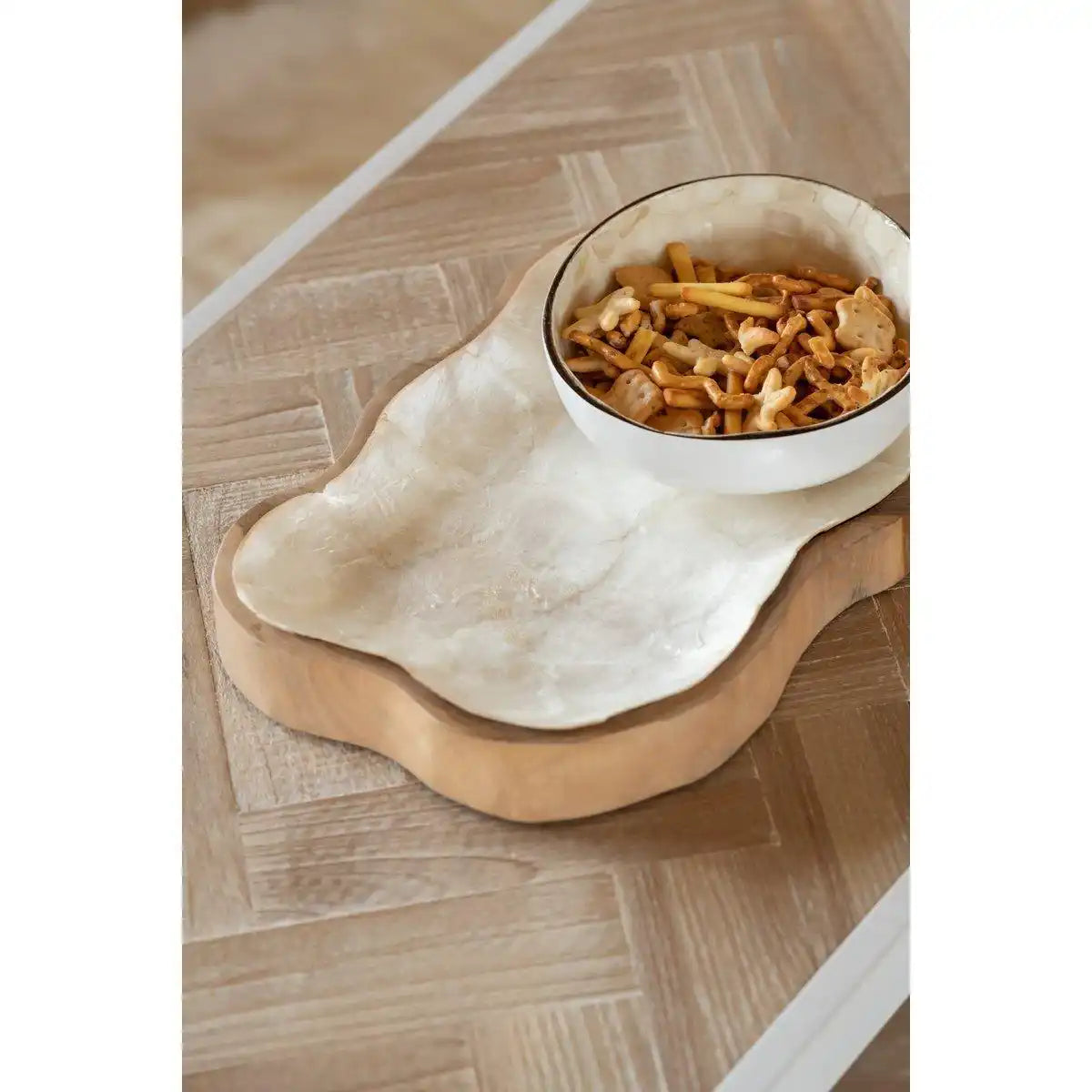 J-Line Nuye halbieren kokosnoot bol – bamboe/ verf – wit - HomeDesign Knaus