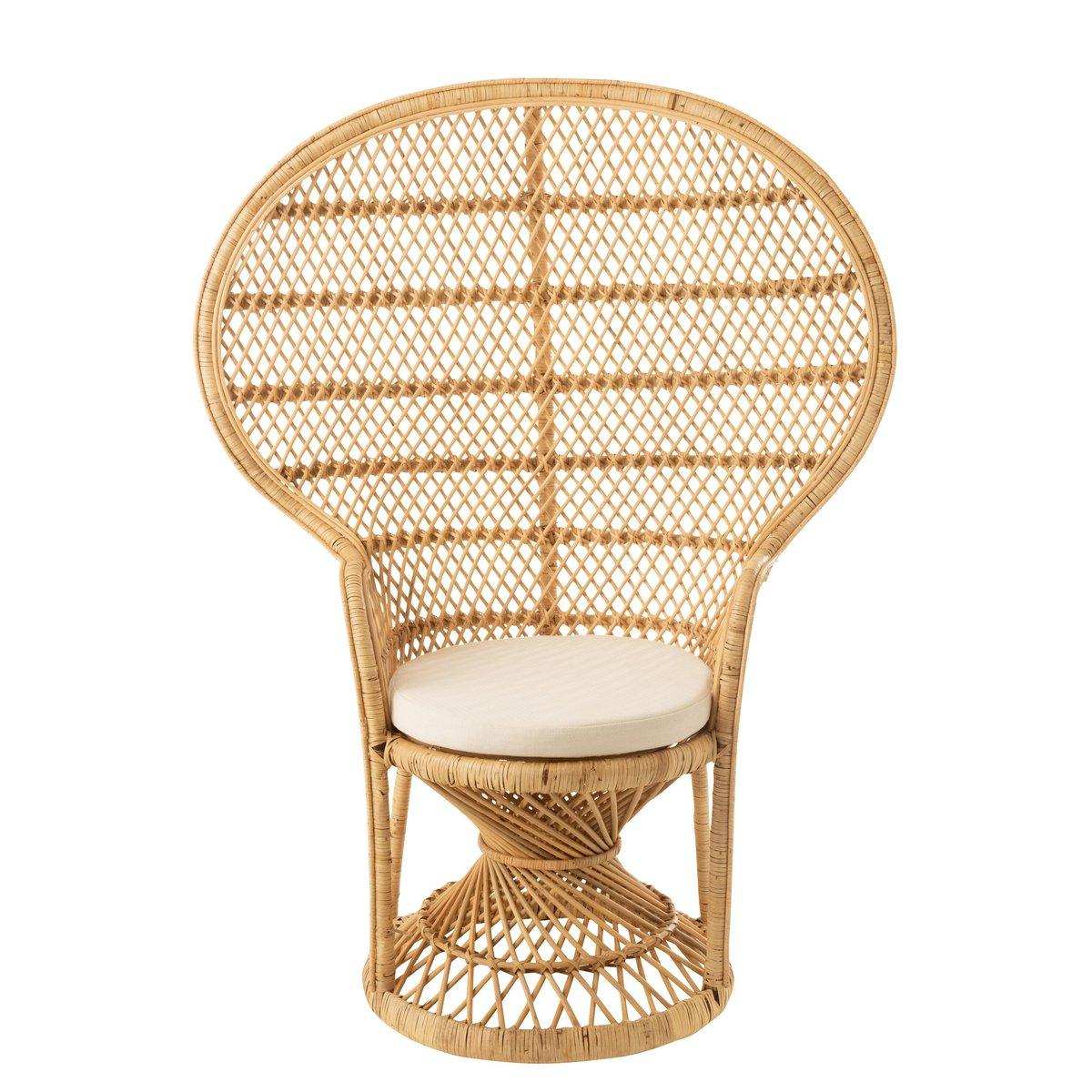 J-Line Pauw Rattanstuhl mit Kissen – Jute – Natur - HomeDesign Knaus