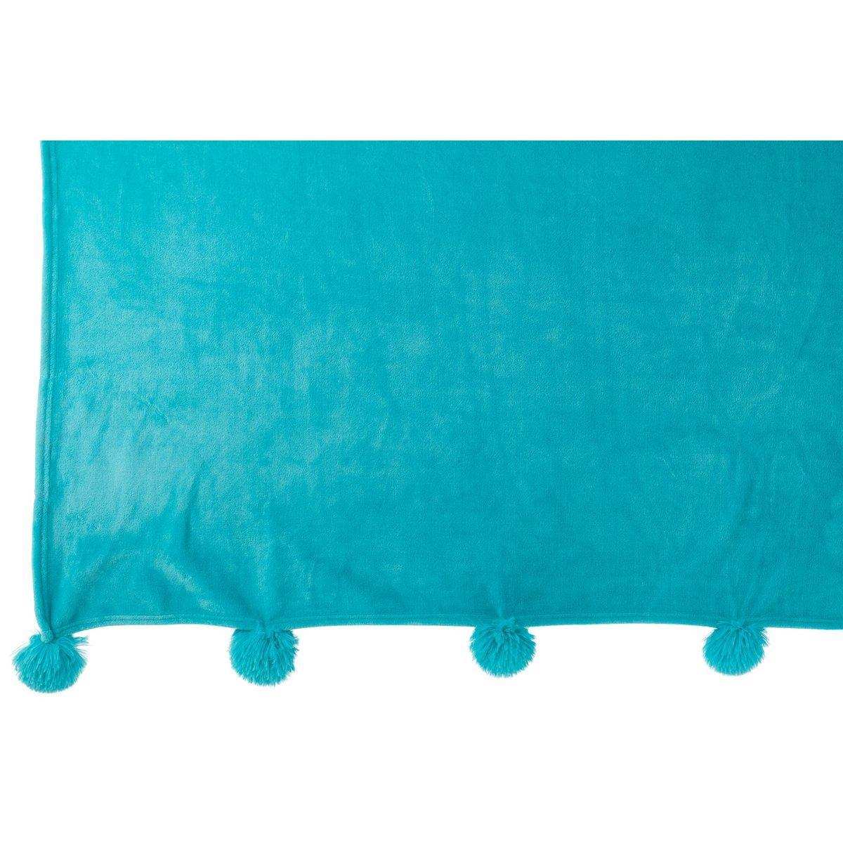 J-Line Plaid Pompom Polyester Azure - HomeDesign Knaus