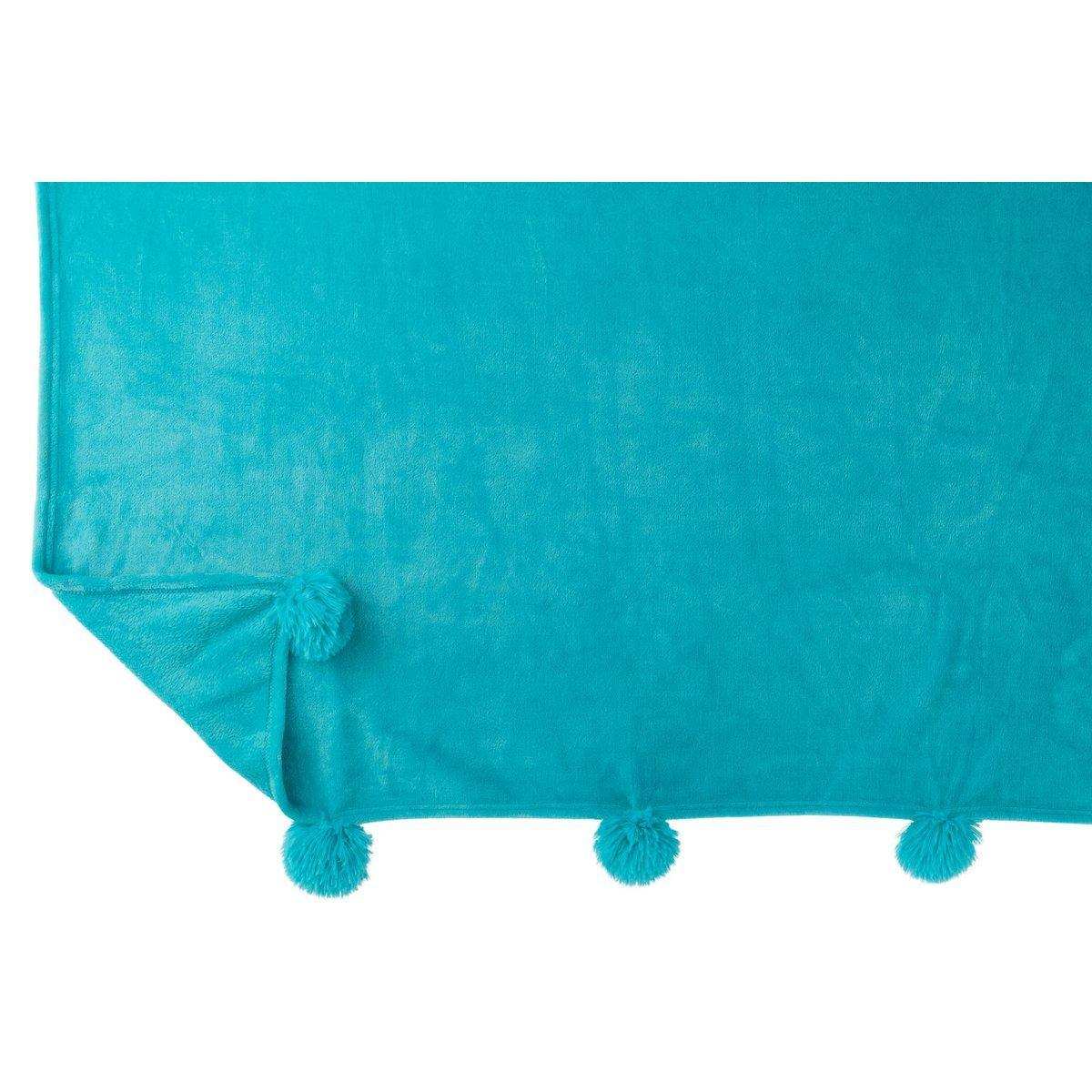 J-Line Plaid Pompom Polyester Azure - HomeDesign Knaus
