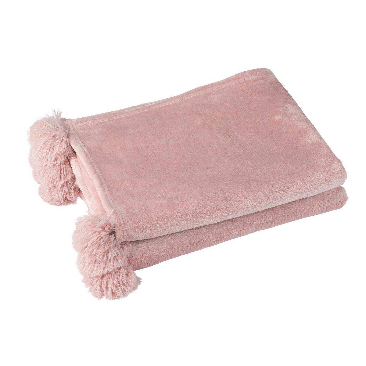 J-Line Plaid Pompom – Polyester – Babyrosa – 170 x 130 cm - HomeDesign Knaus
