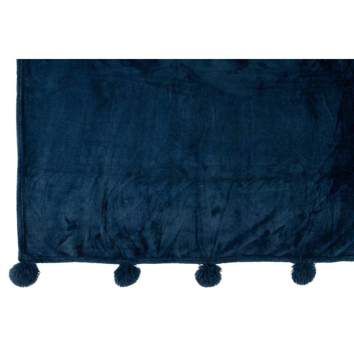 J-Line Plaid Pompom – Polyester – Blau – 170 x 130 cm - HomeDesign Knaus