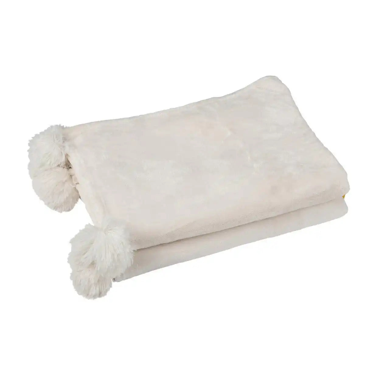 J-Line Plaid Pompom – Polyester – Creme – 170 x 130 cm - HomeDesign Knaus