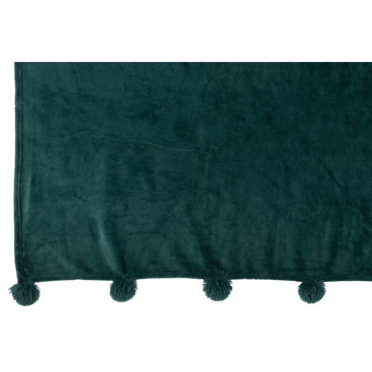 J-Line Plaid Pompom – Polyester – dunkelgrün – 170 x 130 cm - HomeDesign Knaus