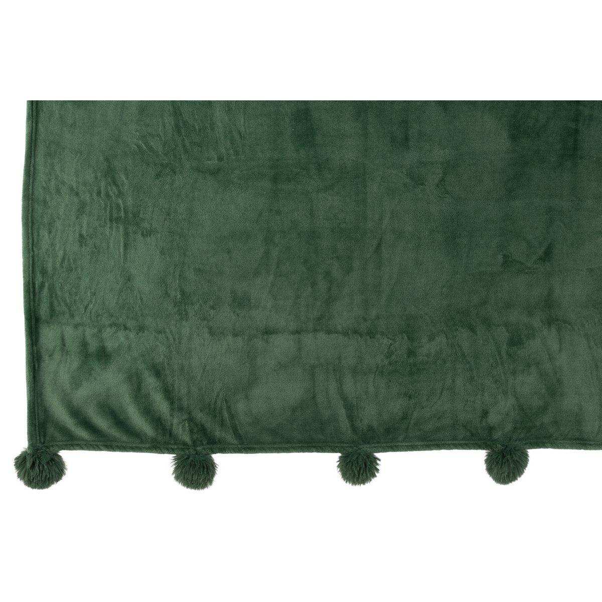 J-Line Plaid Pompom – Polyester – dunkelgrün – 170 x 130 cm - HomeDesign Knaus