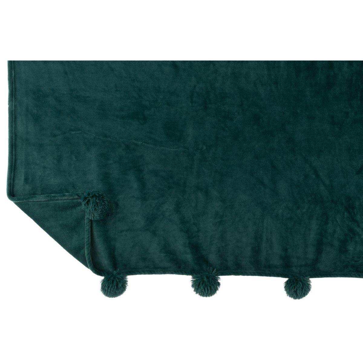 J-Line Plaid Pompom – Polyester – dunkelgrün – 170 x 130 cm - HomeDesign Knaus