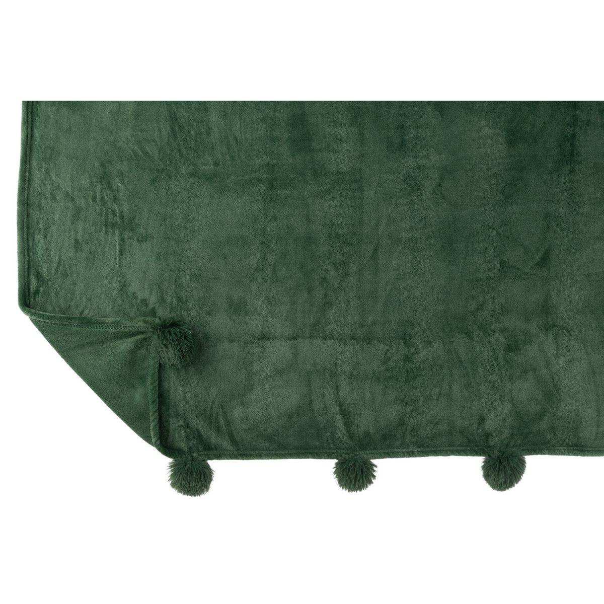 J-Line Plaid Pompom – Polyester – dunkelgrün – 170 x 130 cm - HomeDesign Knaus