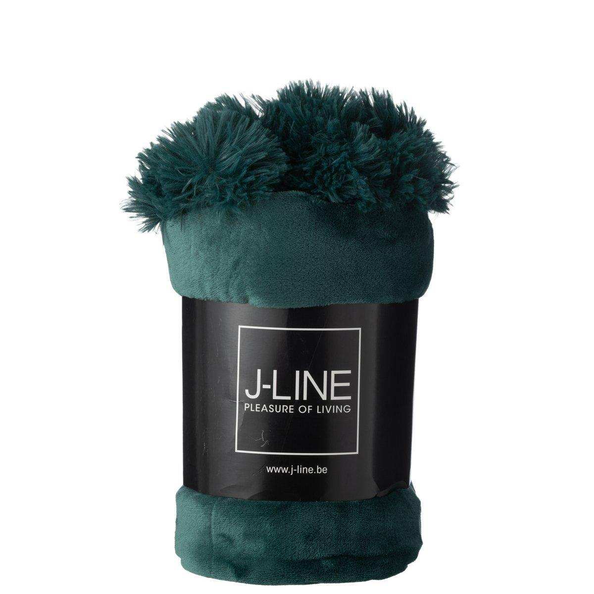 J-Line Plaid Pompom – Polyester – dunkelgrün – 170 x 130 cm - HomeDesign Knaus