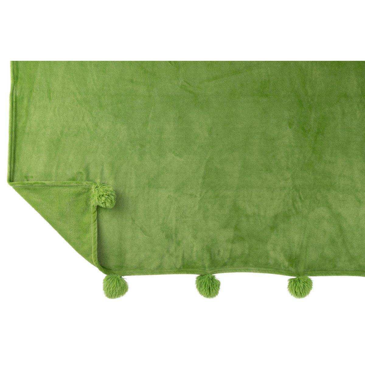 J-Line Plaid Pompom – Polyester – Grasgrün – 170 x 130 cm - HomeDesign Knaus