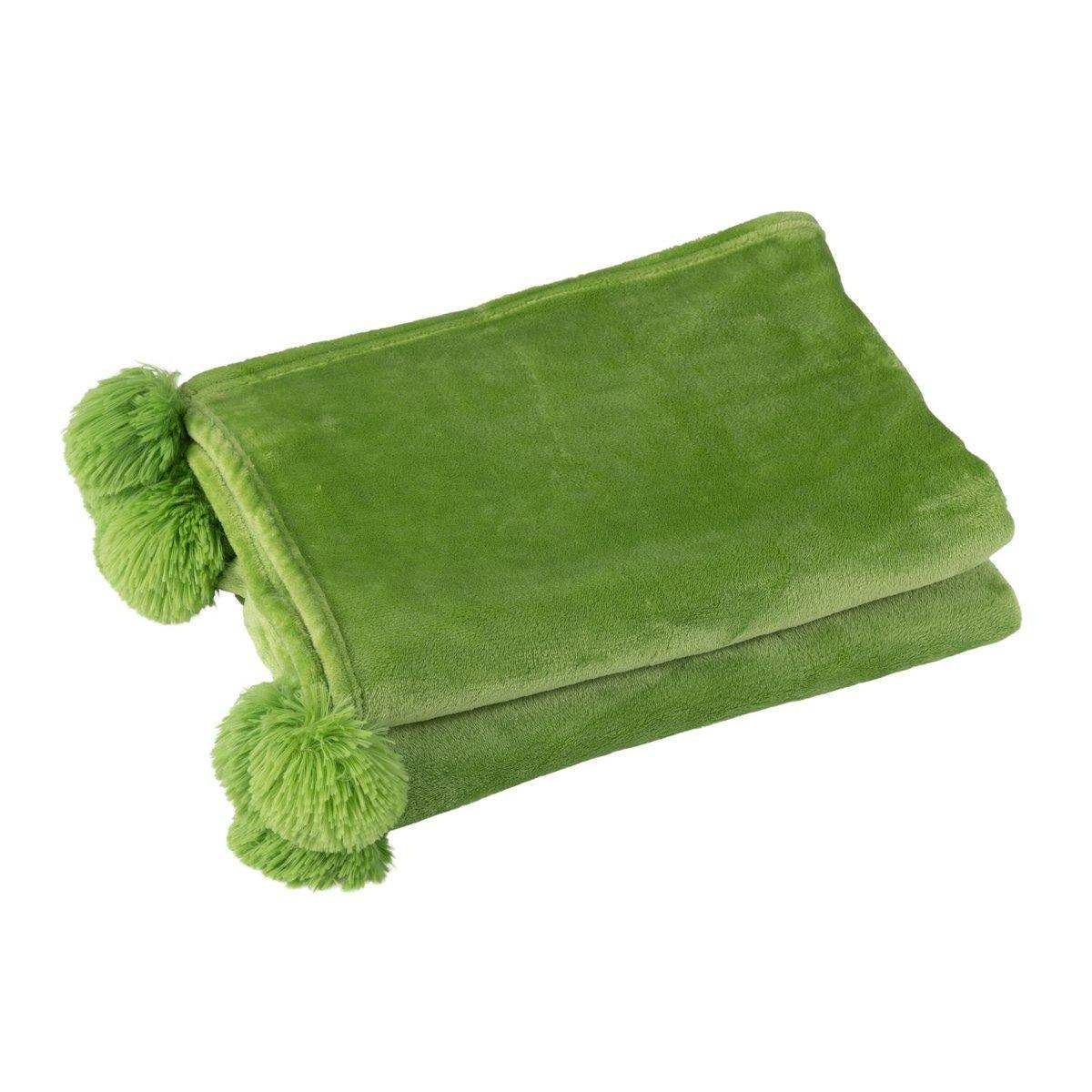 J-Line Plaid Pompom – Polyester – Grasgrün – 170 x 130 cm - HomeDesign Knaus