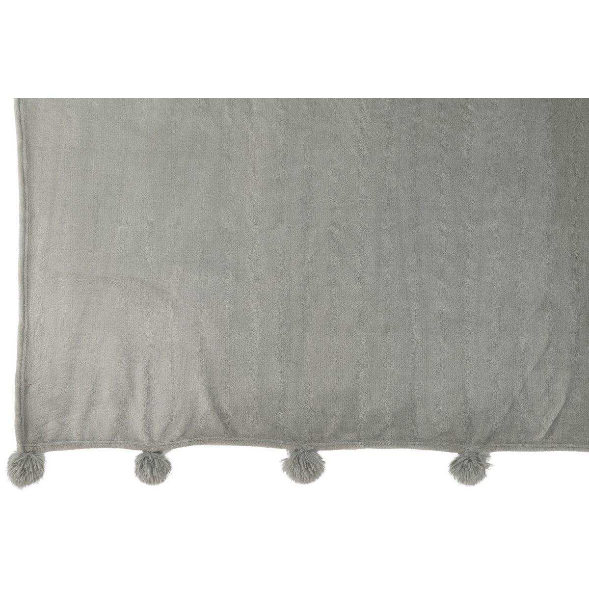 J-Line Plaid Pompom – Polyester – Grau – 170 x 130 cm - HomeDesign Knaus