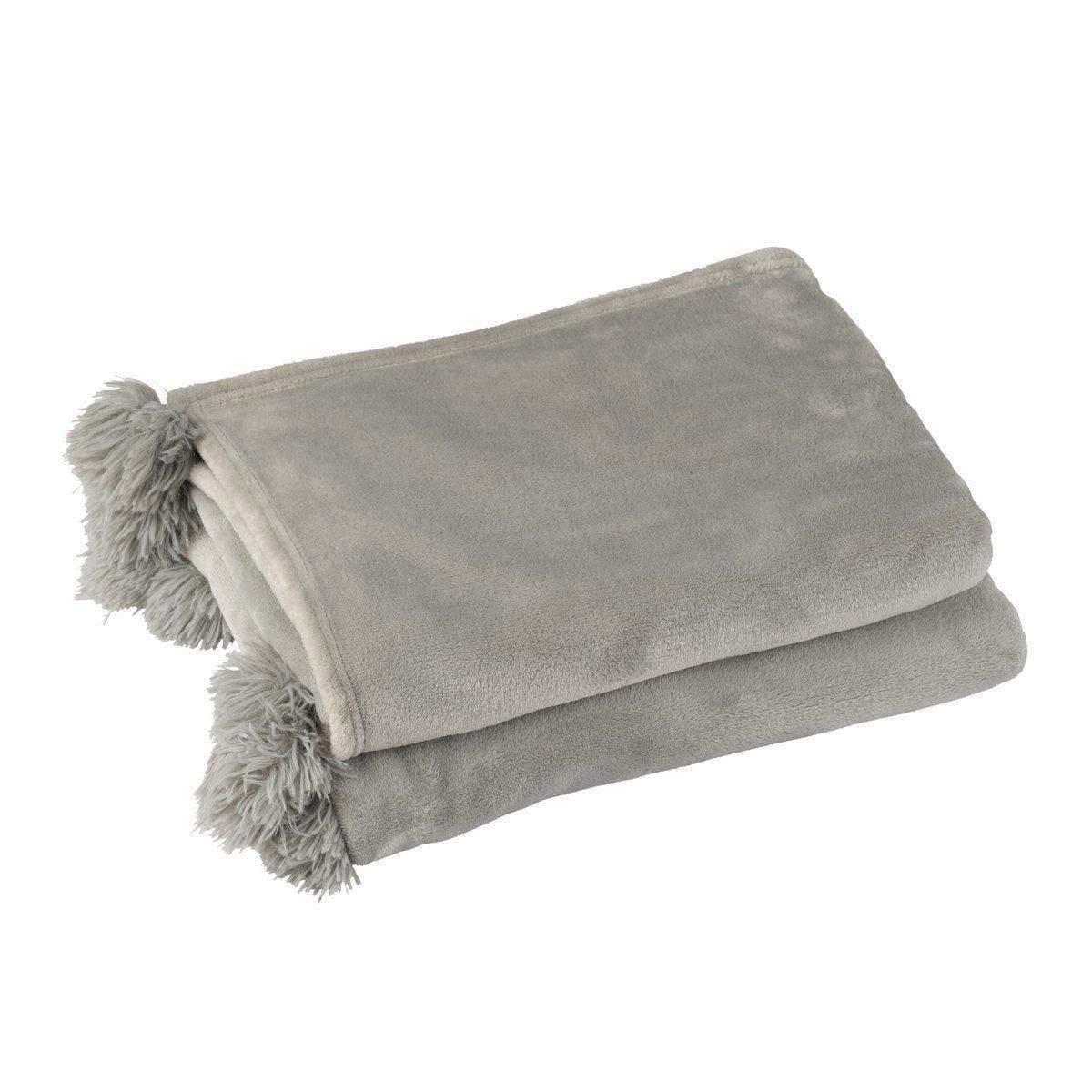 J-Line Plaid Pompom – Polyester – Grau – 170 x 130 cm - HomeDesign Knaus