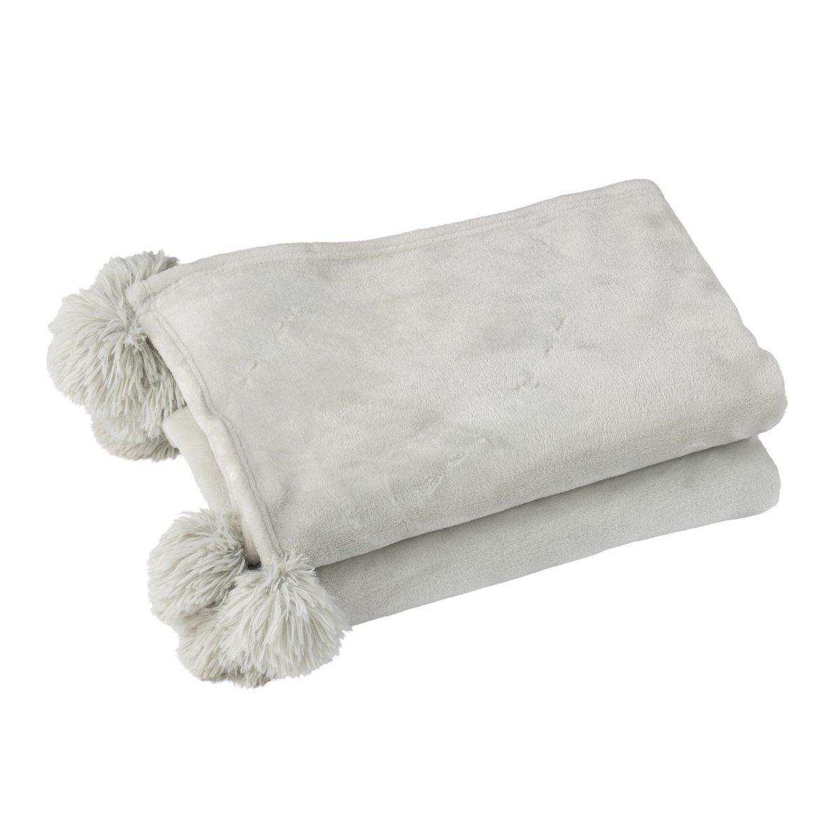 J-Line Plaid Pompom – Polyester – Hellgrau – 170 x 130 cm - HomeDesign Knaus
