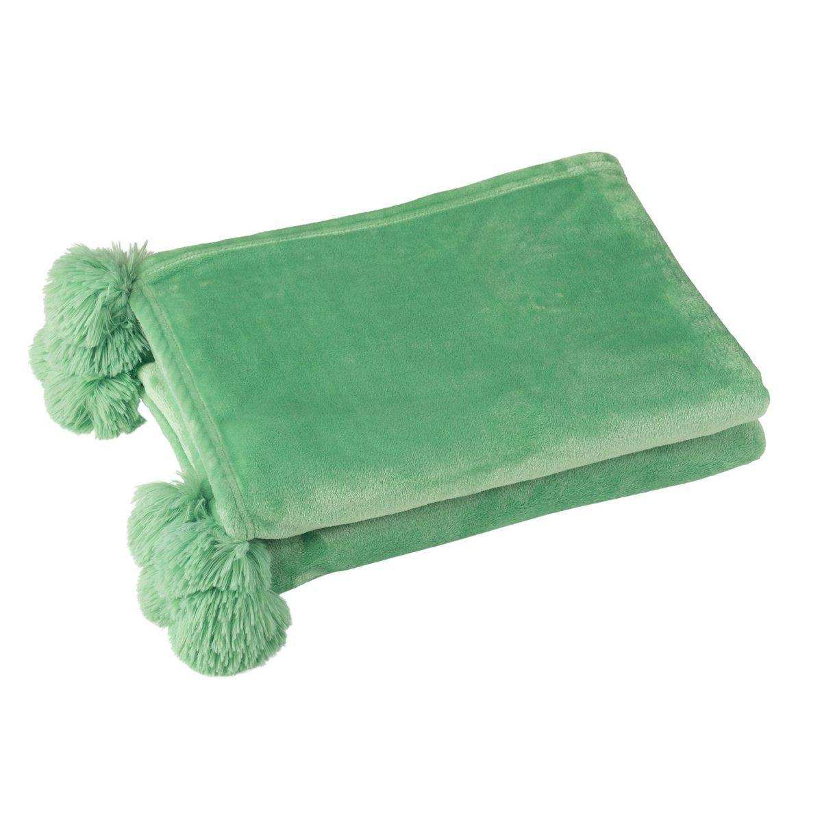 J-Line Plaid Pompom – Polyester – hellgrün – 170 x 130 cm - HomeDesign Knaus